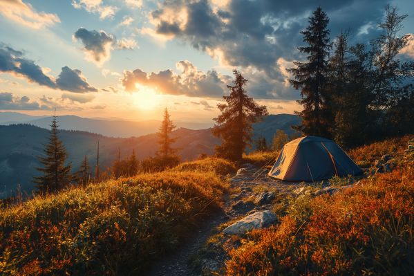 Amazing Camping in the Mountains at Sunset Free Image