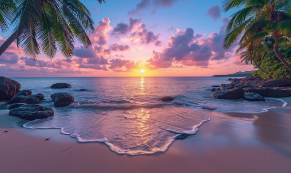 Amazing Sunset on a Beautiful Tropical Beach Free Image