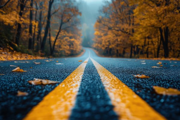 American Asphalt Road in Fall Forest Free Image