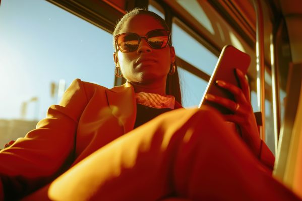 Art Photo Stylish Woman on Bus Using Her Smartphone Free Image