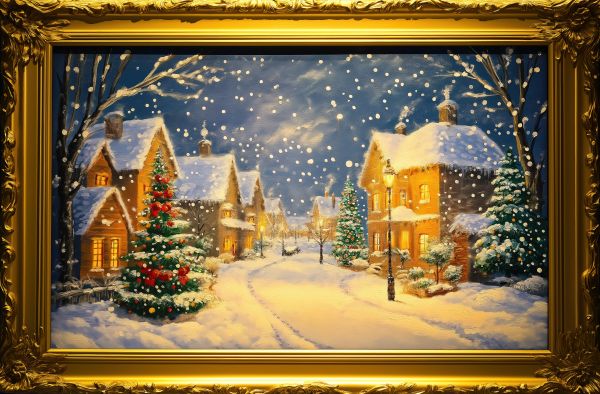 Beautiful Christmas Painting with Golden Frame Free Image