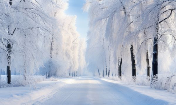 Beautiful Fully Snow-Covered Road with Frozen Trees Free Photo
