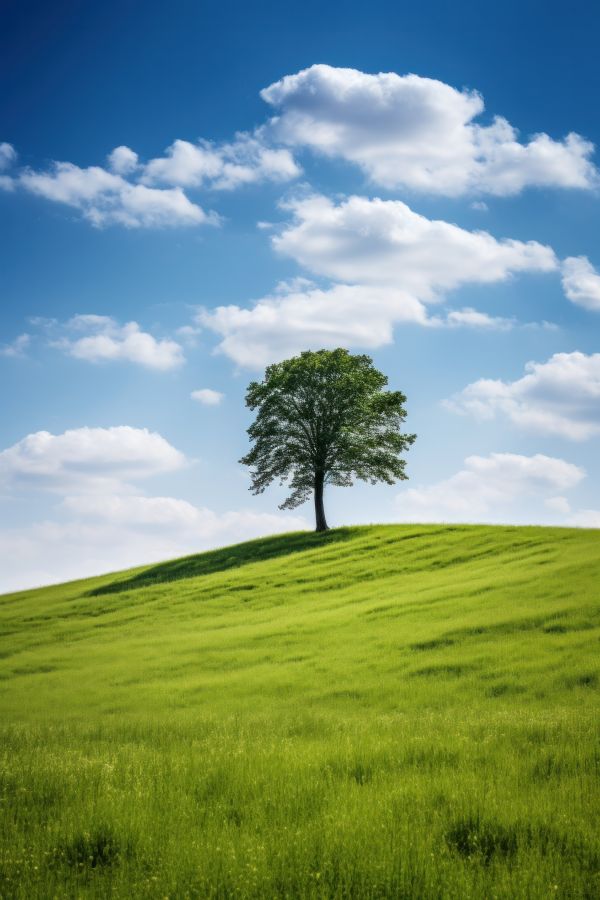 Beautiful Solitaire Tree on a Green Hill Free Image
