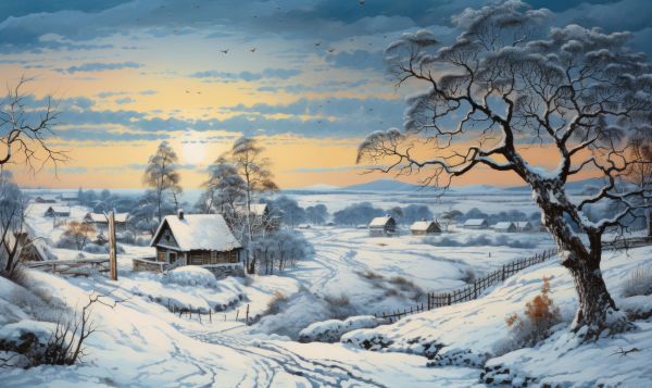 Beautiful Winter Scenery Painting Free Image