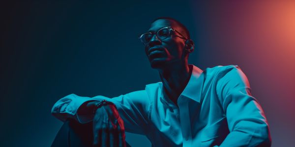 Black Adult Model in High-End Futuristic Portrait in Studio Free Image