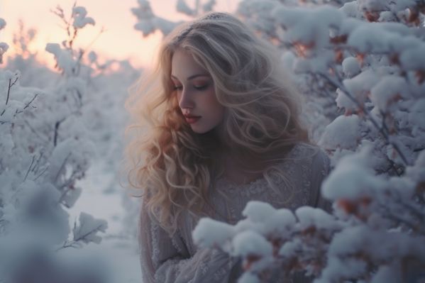 Blonde Woman Aesthetic Portrait in Winter Nature Free Image