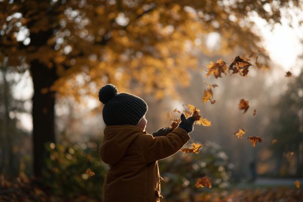Child Having Fun Throwing Leaves in Autumn Park Free Image