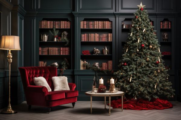 Christmas Interior with Christmas Tree and Red Chair Free Image