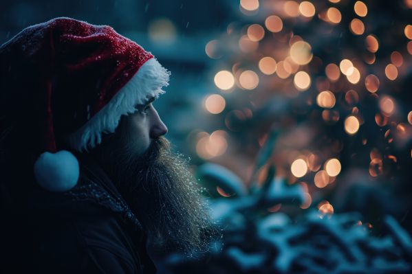 Christmas Melancholy Sad Man in Santa Hat Free Image