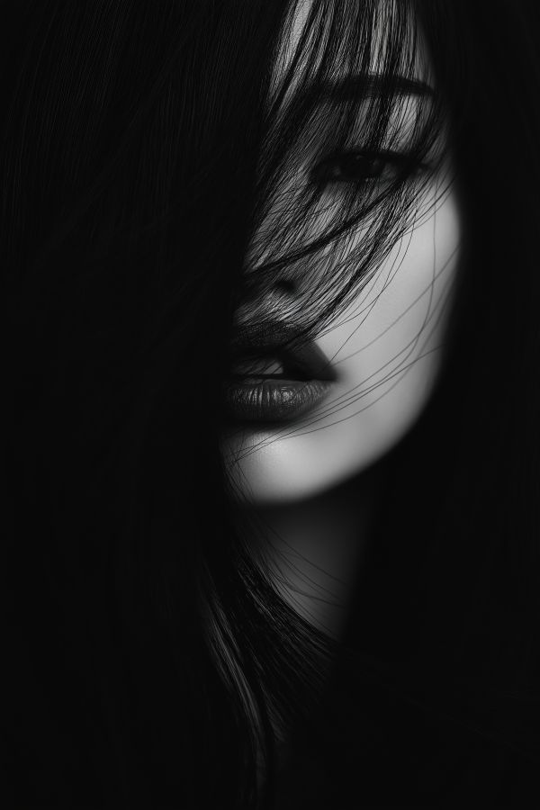 Dark Portrait of Woman with Hair Over Her Face Free Image