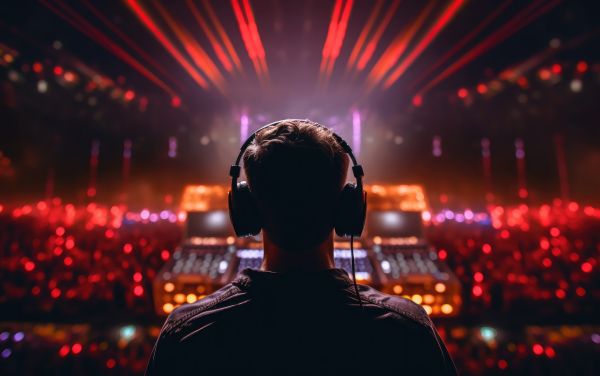 DJ with Headphones from Behind at Electronic Music Festival Free Image