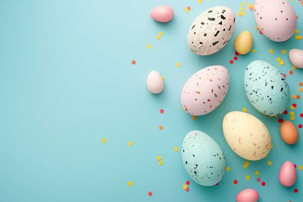 Easter Eggs Flat Lay on Pastel Baby Blue Background Free Image