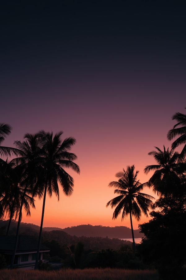 Evening Dramatic Sky with Silhouettes of Tropical Palms Free Image