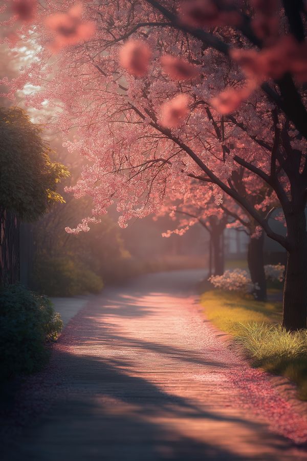 Fairytale Park with Spring Blossoms on Trees Free Image