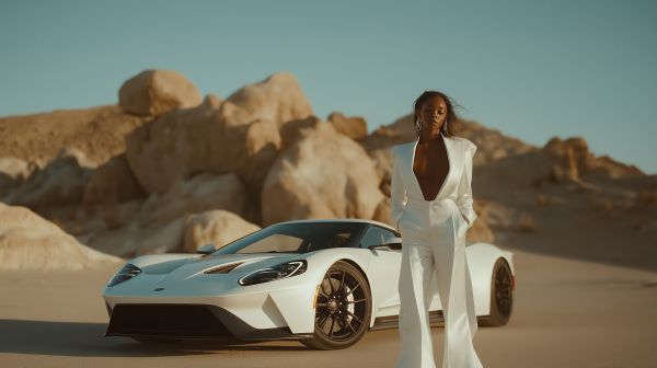 Fashion Photo of Young Model with Supercar Ford GT Free Image