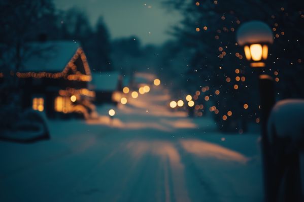 Free Bokeh Background Snowy Evening Landscape and Falling Snow Free Image