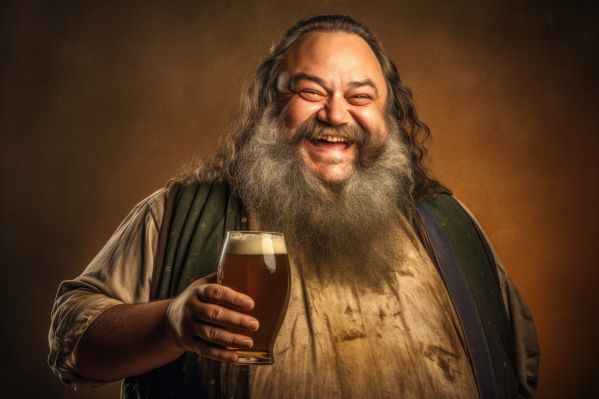 Funny Happy Man with Big Belly Drinking Beer Free Image