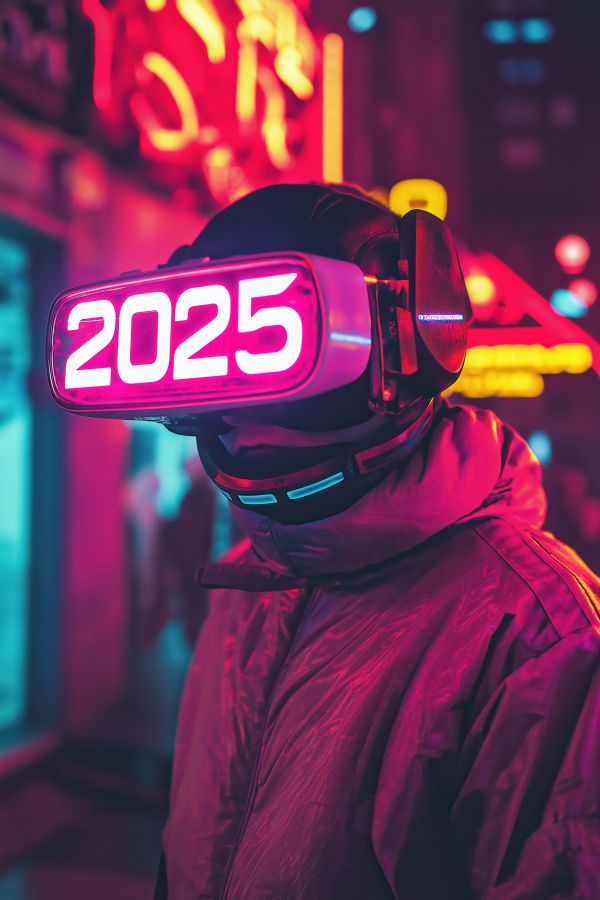 Futuristic Helmet with Glowing New Year 2025 Free Image
