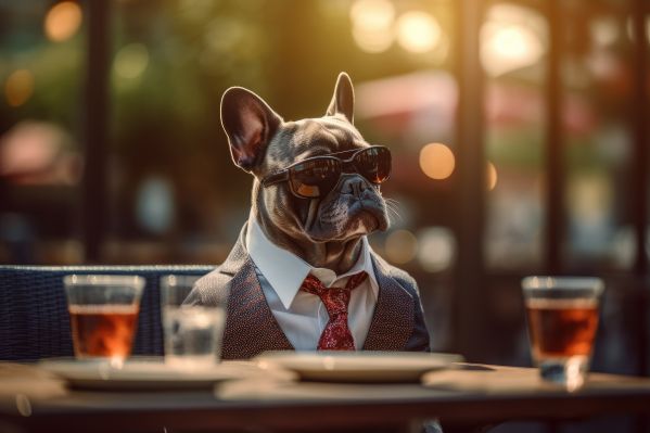 Gangsta Mafioso French Bulldog with Sunglasses Sitting in Café Free Image