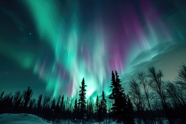 Gorgeous Aurora Borealis Over the Forest Free Image