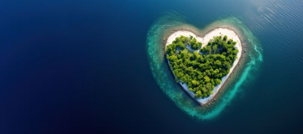 Heart-Shaped Island with Space for Text Free Image