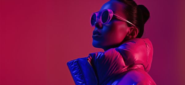 High Fashion Photo of a Woman in Puffy Jacket and Violet Sunglasses Free Image