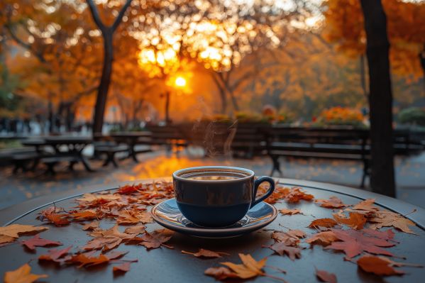 Hot Coffee in Outdoor Café in the Middle of Autumn Park Free Image