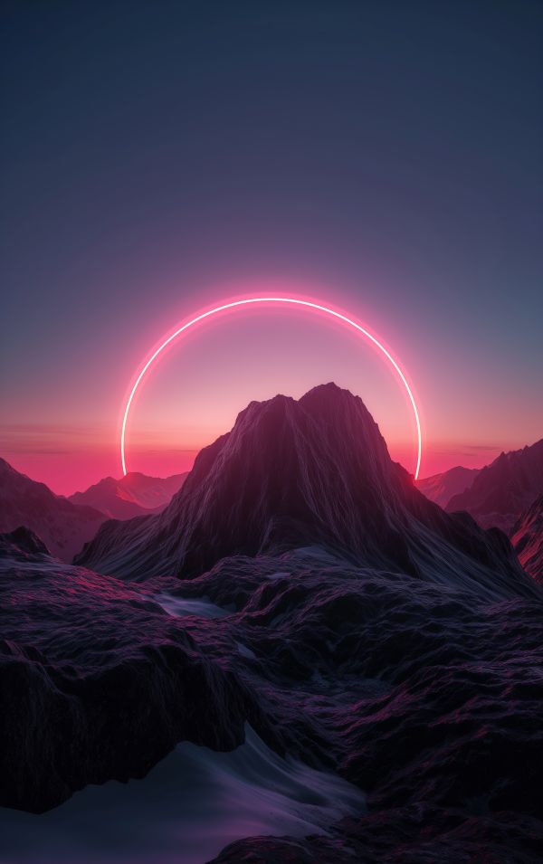Illuminated Neon Circle Behind the Mountain Free Image