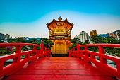 The golden Pavilion of Absolute Perfection in Nan Lian Garden, Chi Lin Nunnery, a large Buddhist temple in Hong Kong