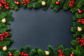 Christmas decoration frame with copy space on black background