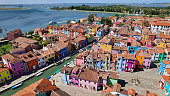Aerial view of colorful houses on Burano island, Italy