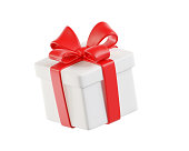 3d White gift box with a red bow