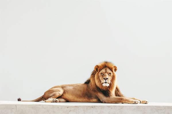 Lion Calmly Lying on White Concrete Free Image