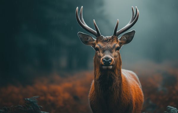Look of a Deer in a Rainy Forest Free Image