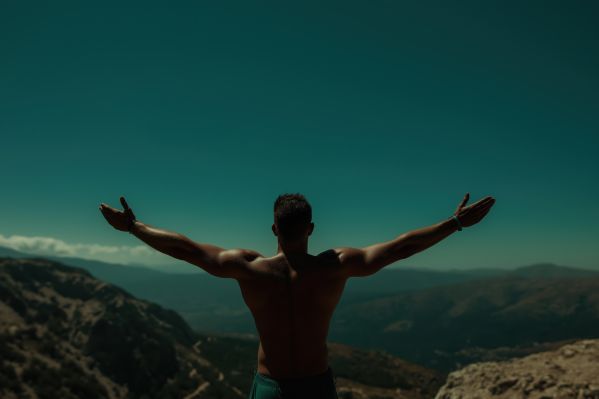 Man Celebrating Mountain Climb Motivation Free Image
