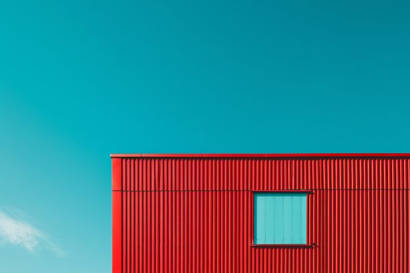Minimalist Architecture Background Space for Text Red Metal Facade With Window Free Image