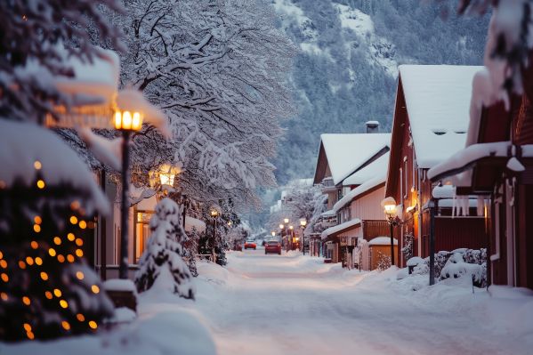 Picturesque Snowy Village in the Mountains Free Image
