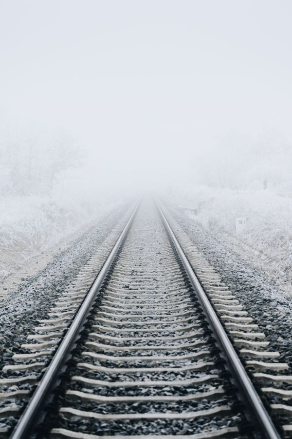 Railway in The Fog Free Photo
