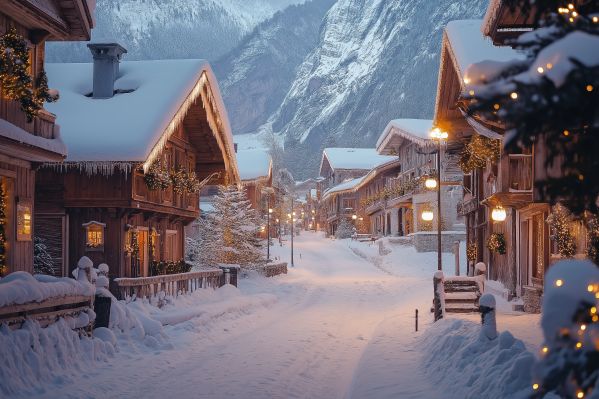 Romantic Snowy Mountain Village Free Image