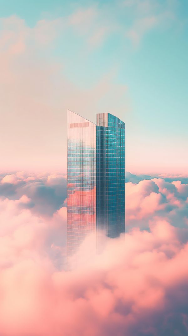 Skyscraper Emerging from Clouds Free Image