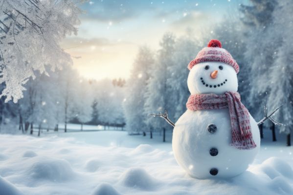 Smiling Snowman in Winter Scenery Free Image