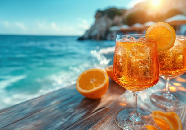 Summer Aperol Spritz in a Mediterranean Beach Bar Free Image