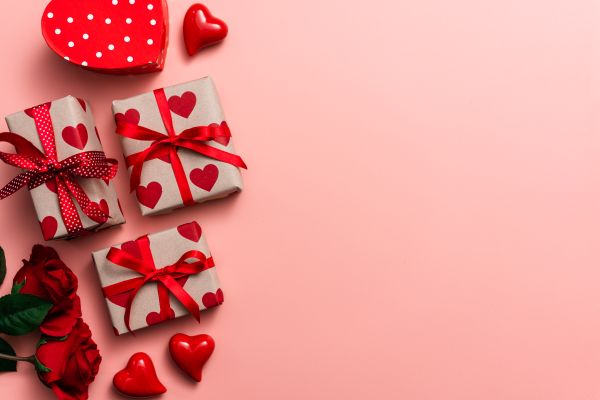 Valentine’s Day Flat Lay Gifts and Love Decorations Free Photo