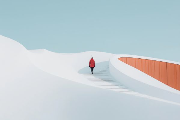 Winter Minimalism Man on Snowy Stairs Free Image