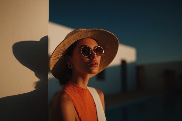 Woman in Hat and Sunglasses on a Hot Summer Day Free Image