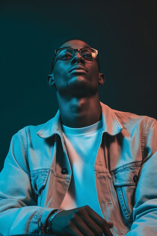 Young Man with Glasses in Dark Studio Portrait Free Image